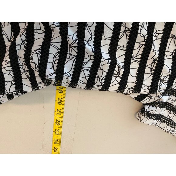 Alfani Black White Stripe Lace Floral Short Sleeve Tunic Top Ties in Back Large - Picture 8 of 10